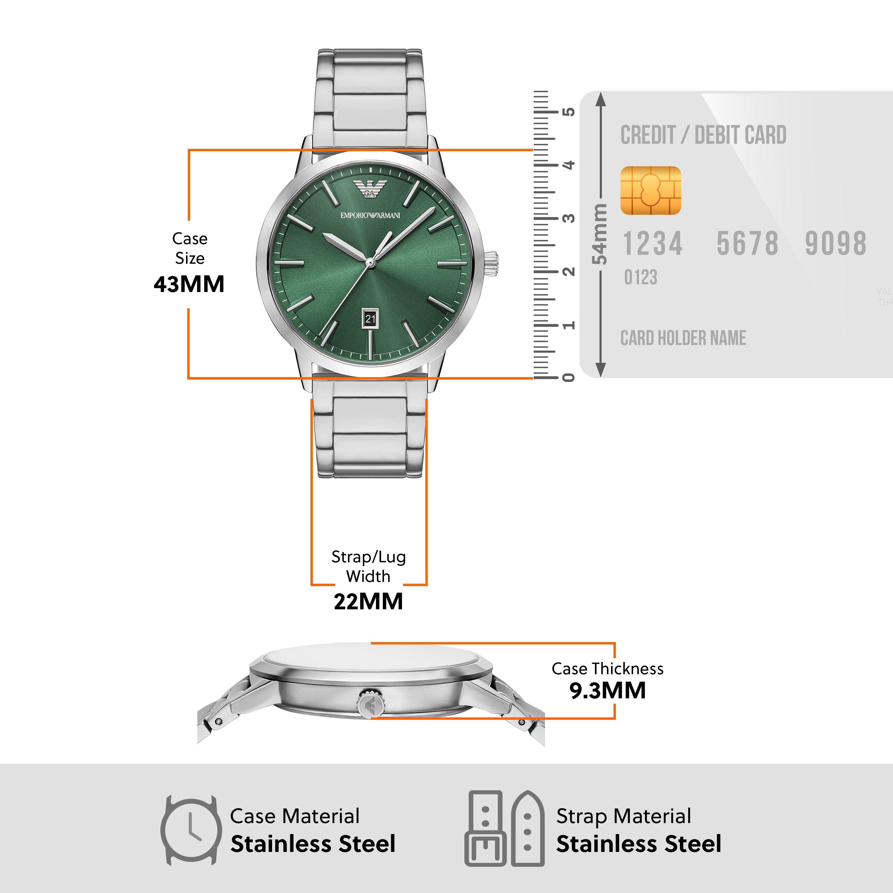 Emporio Armani Green Dial Stainless Steel Silver Watch Set AR80082SET