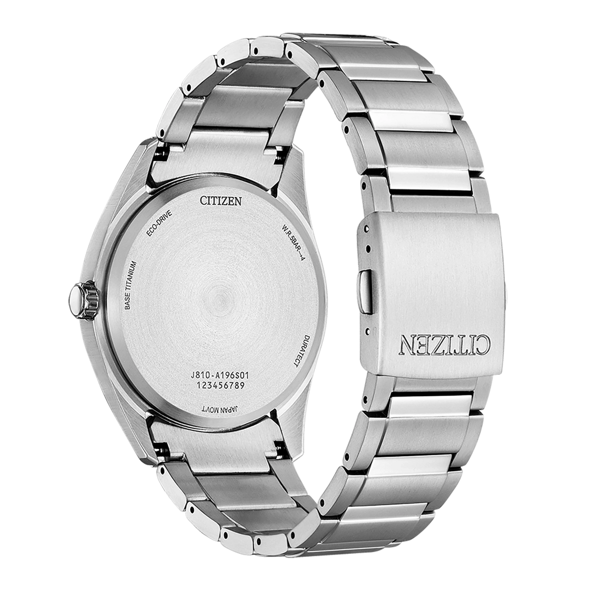 Citizen Super Titanium AW1641-81E men's watch black dial silver titanium bracelet side profile