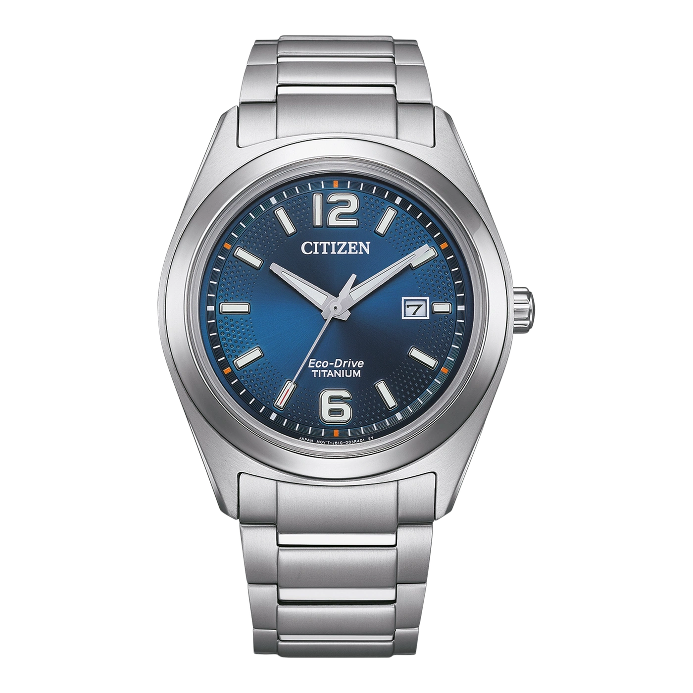Citizen Super Titanium AW1641-81L men's watch blue dial silver titanium bracelet front view