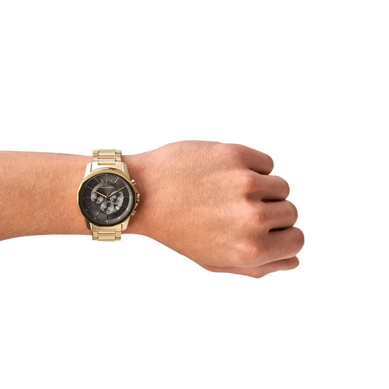 Armani Elegant Gold Watch with Black Dial and Chronograph AX1721