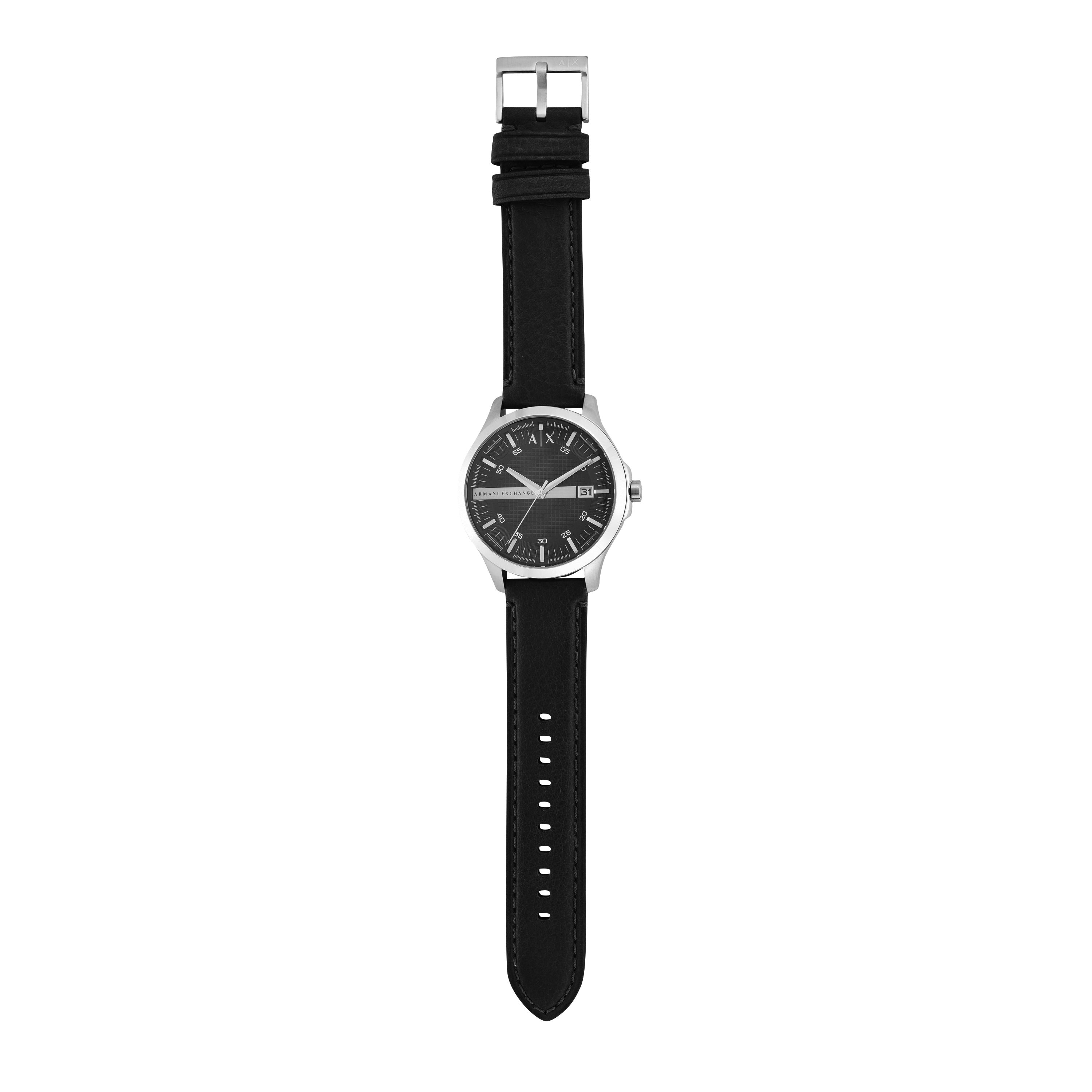 Armani Exchange Black Leather Strap Black Dial Watch AX2101