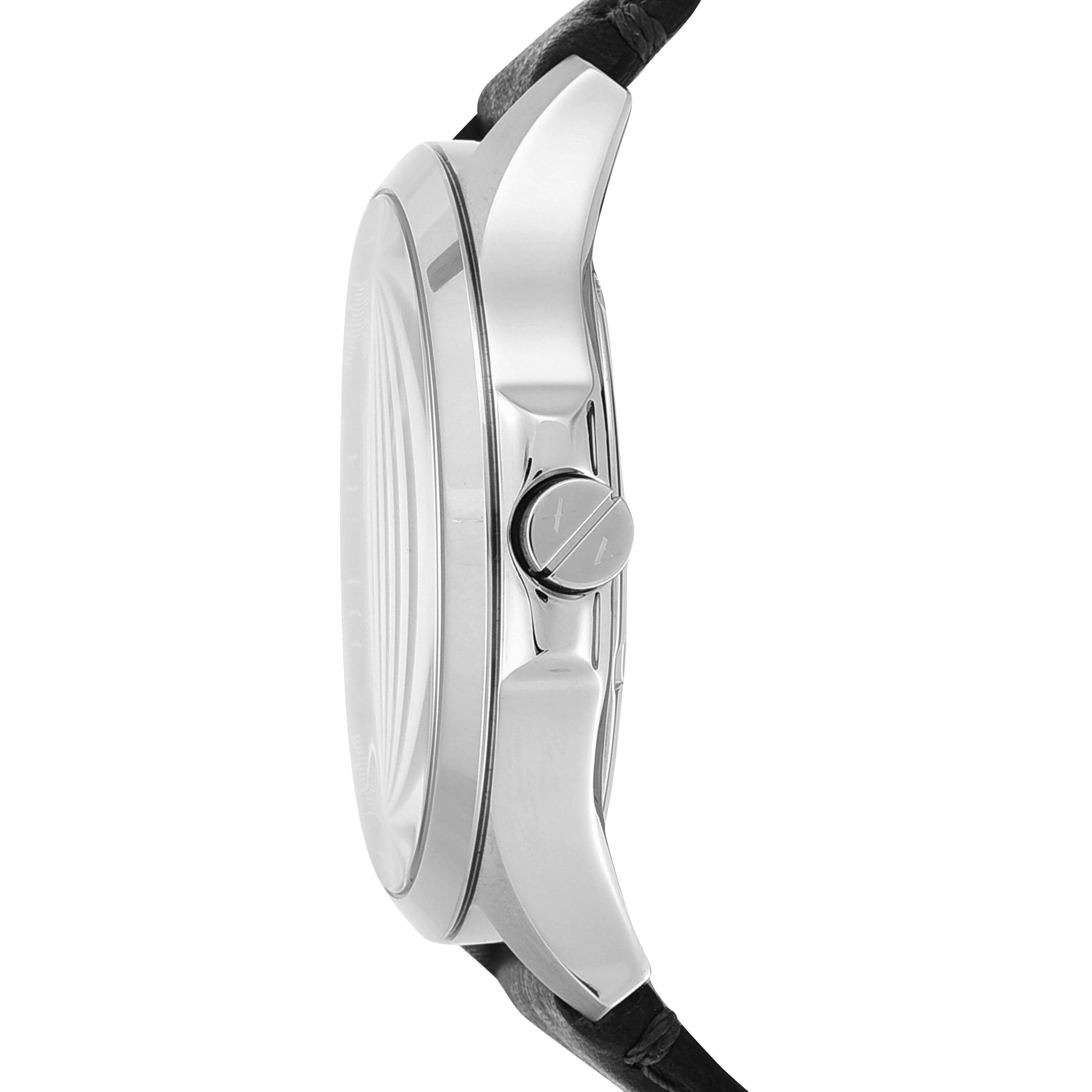 Armani Exchange Black Leather Strap Black Dial Watch AX2101