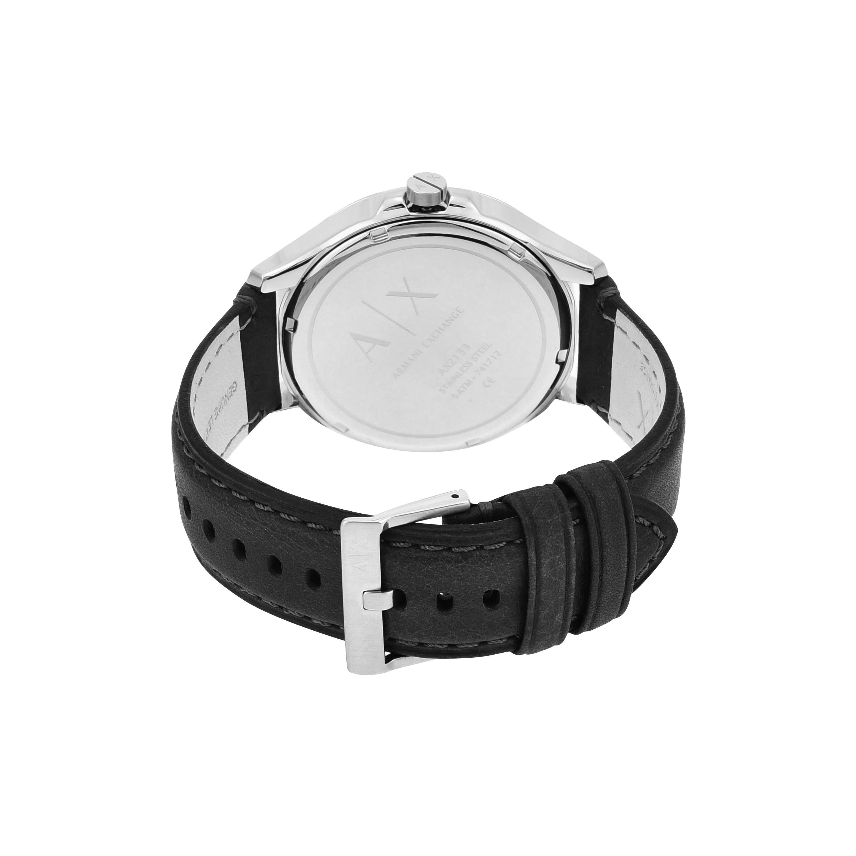 Armani Exchange Black Leather Strap Black Dial Watch AX2101