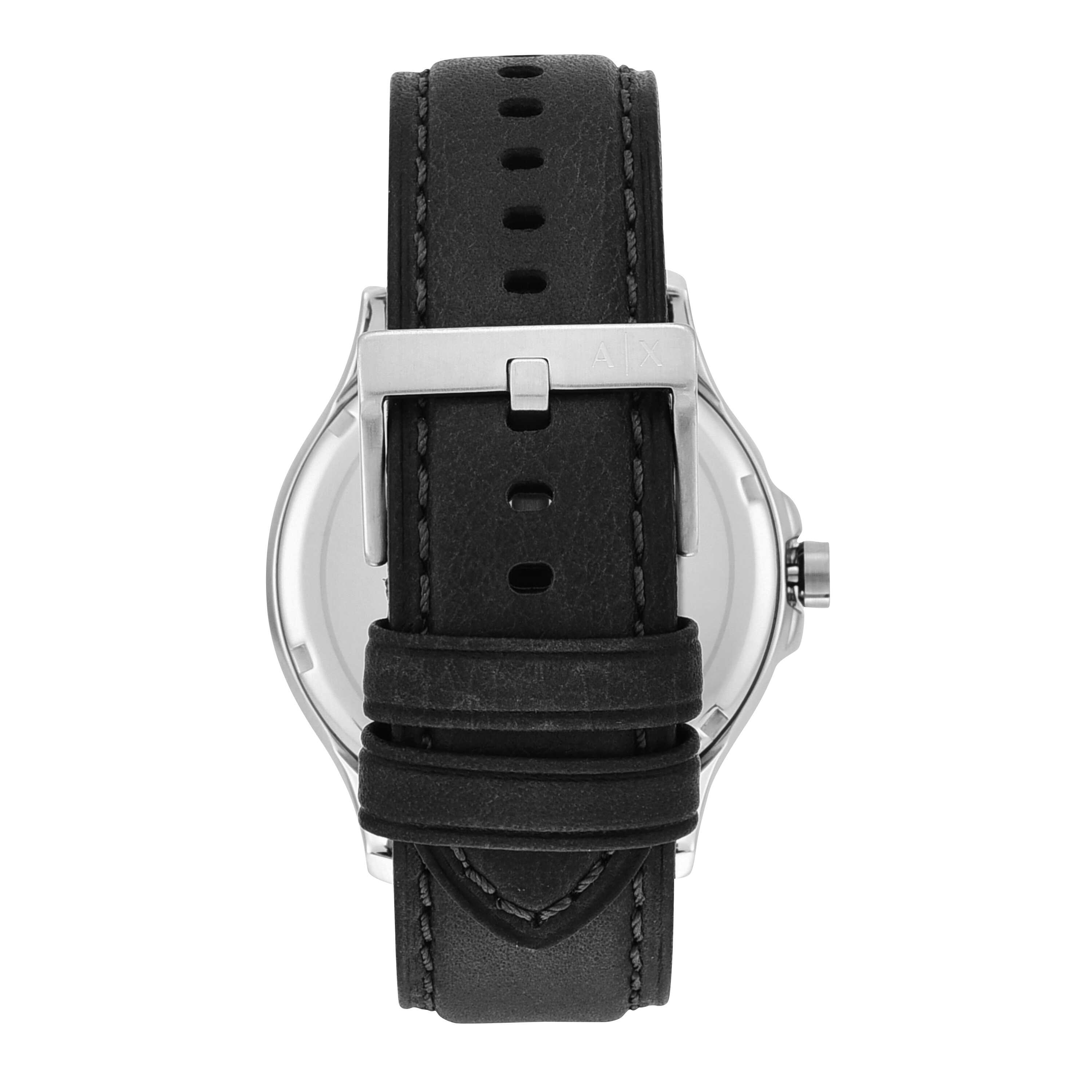 Armani Exchange Black Leather Strap Black Dial Watch AX2101