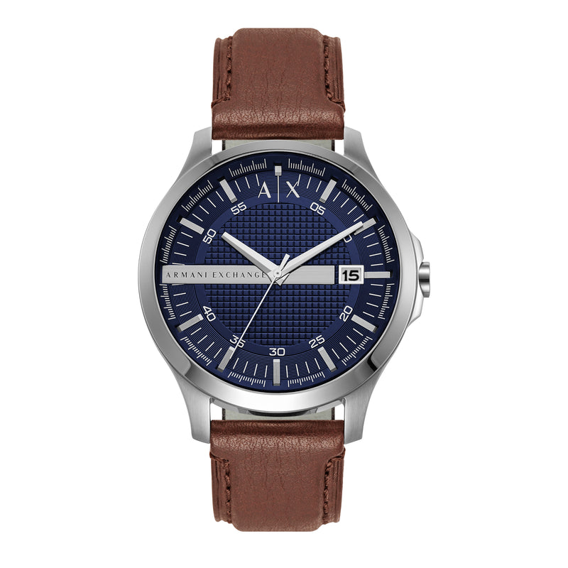 Armani Elegant Blue Dial Brown Leather Strap Watch AX2133