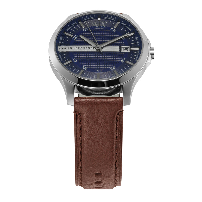 Armani Elegant Blue Dial Brown Leather Strap Watch AX2133