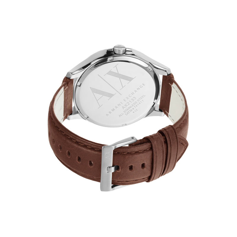 Armani Elegant Blue Dial Brown Leather Strap Watch AX2133