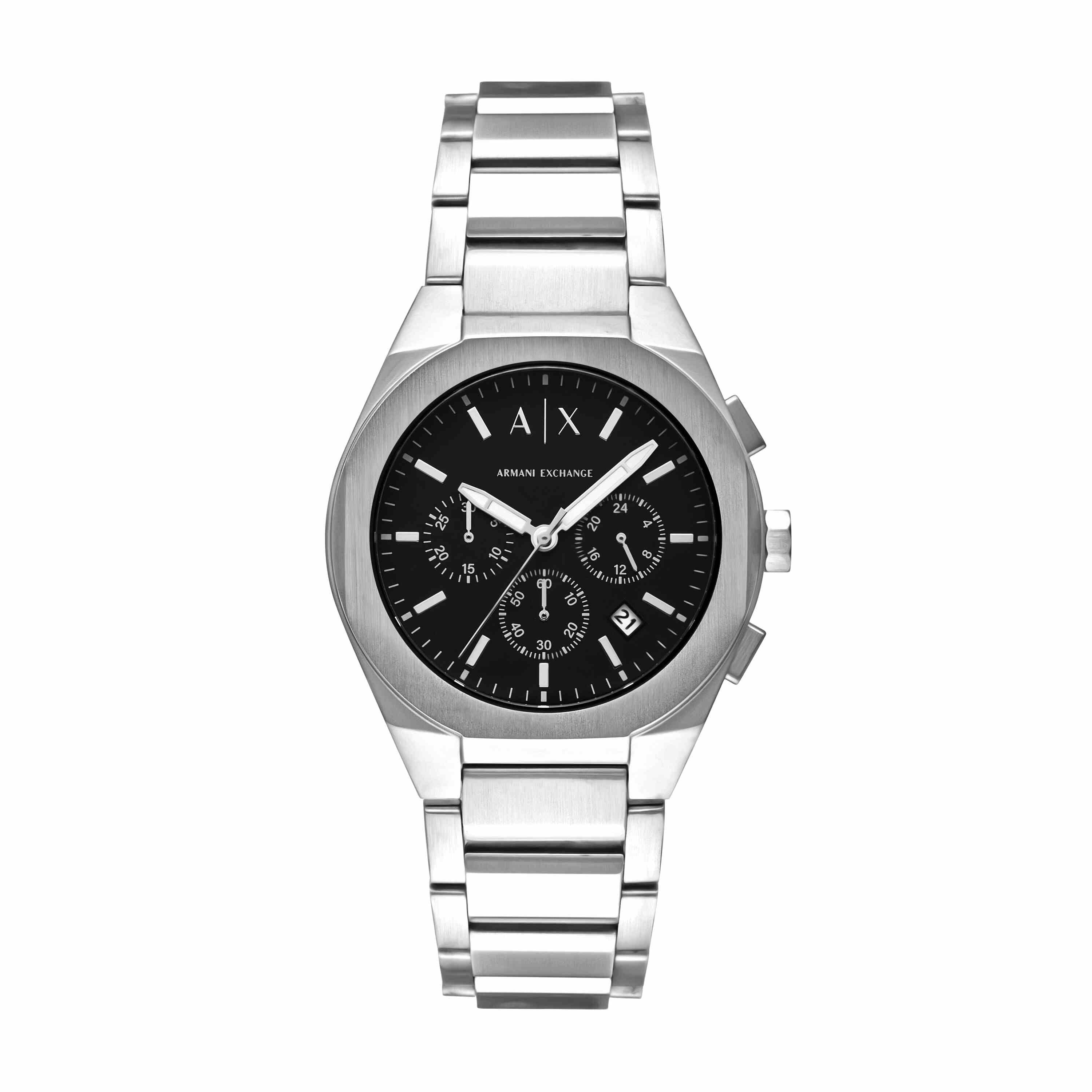 Armani Exchange Sync Chronograph Silver Stainless Black Dial Watch AX4186