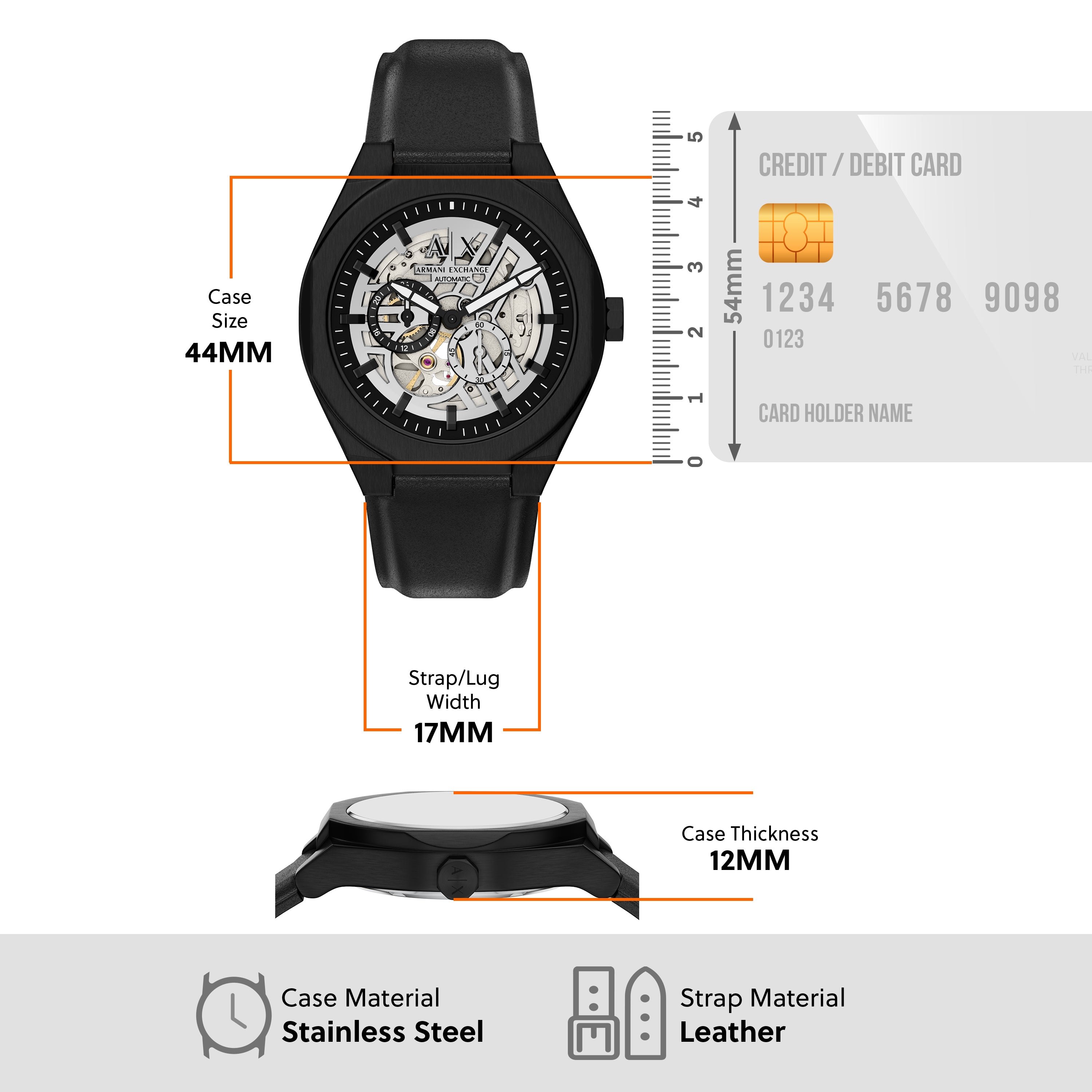 Armani Exchange Sync Silver Dial Automatic Leather Band Watch AX4297