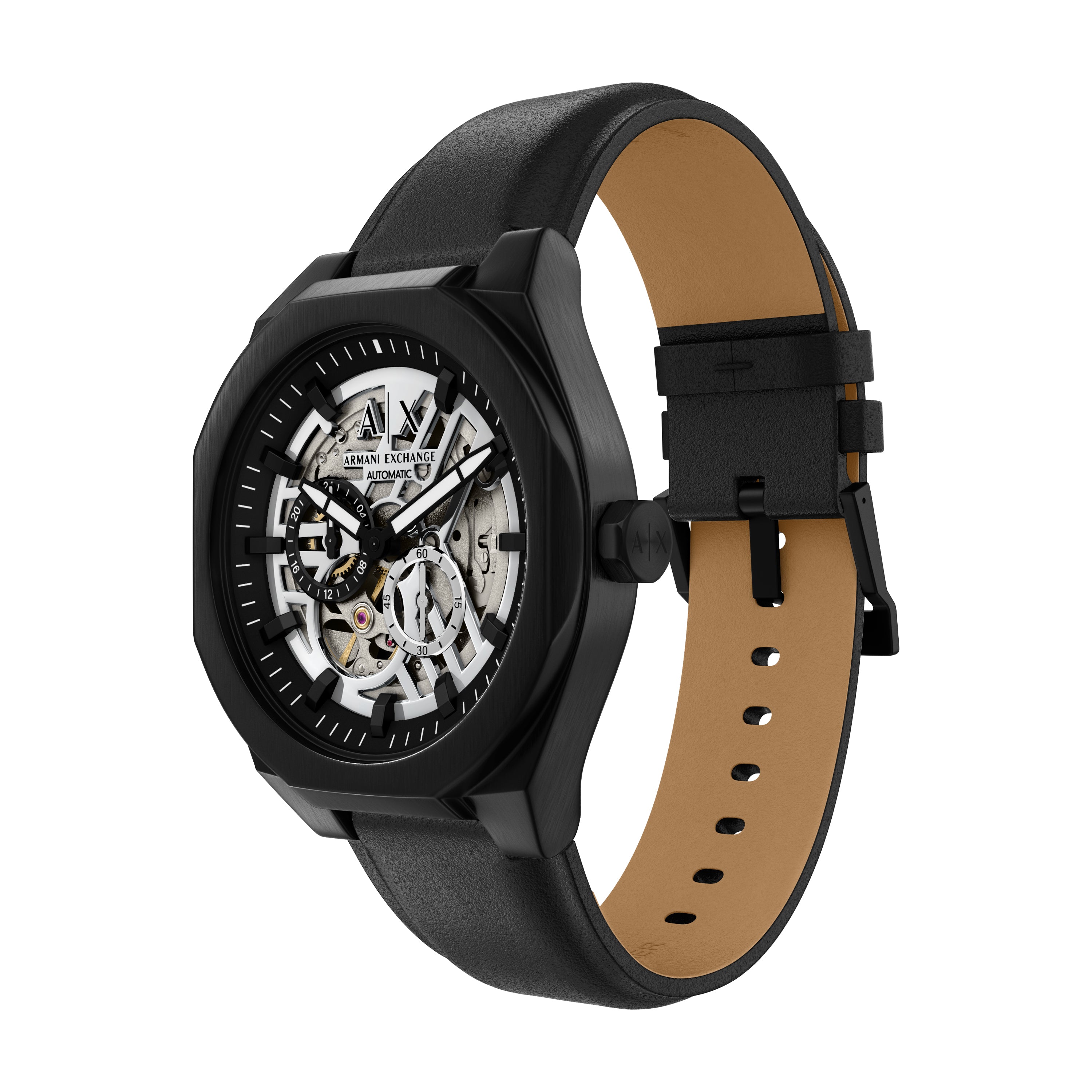 Armani Exchange Sync Silver Dial Automatic Leather Band Watch AX4297