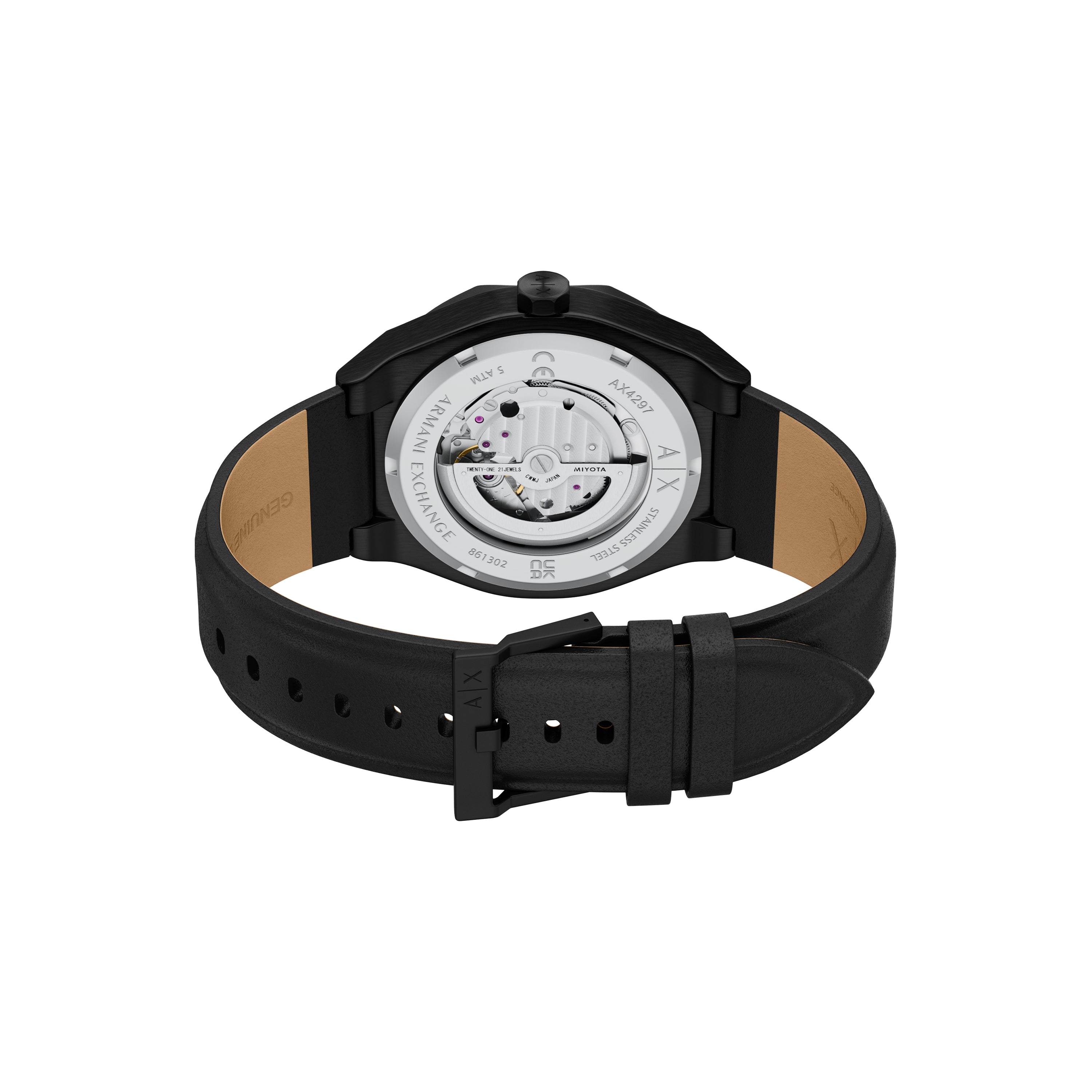 Armani Exchange Sync Silver Dial Automatic Leather Band Watch AX4297