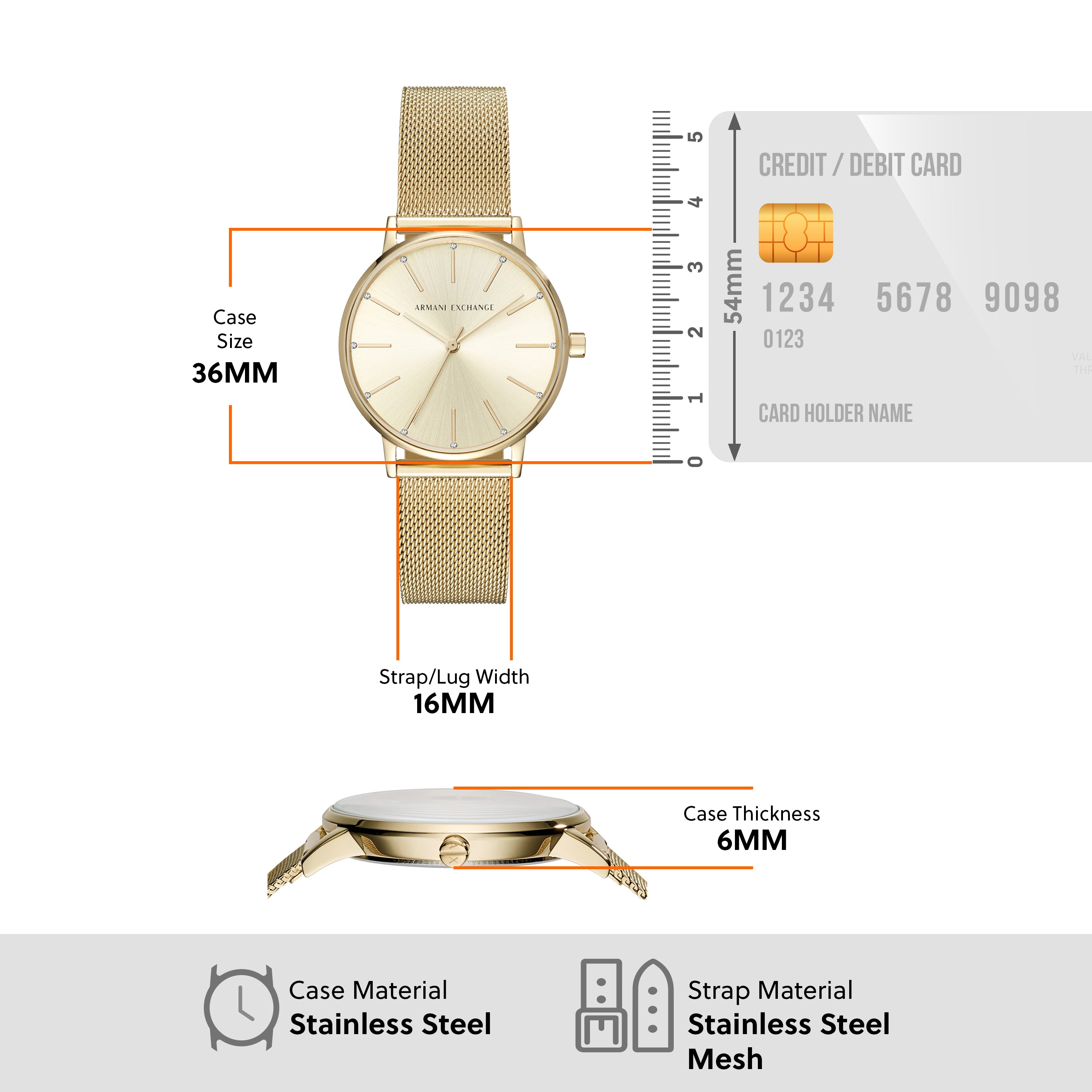 Armani Exchange Lola Gold Mesh Stainless Steel Womens Watch 36mm