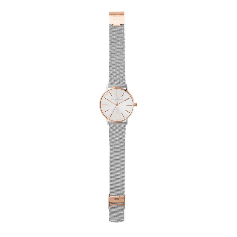 Armani Elegant Silver Watch with Rose Gold Details AX5537