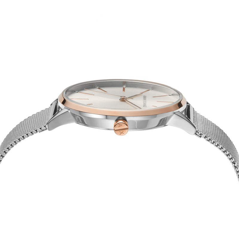 Armani Elegant Silver Watch with Rose Gold Details AX5537