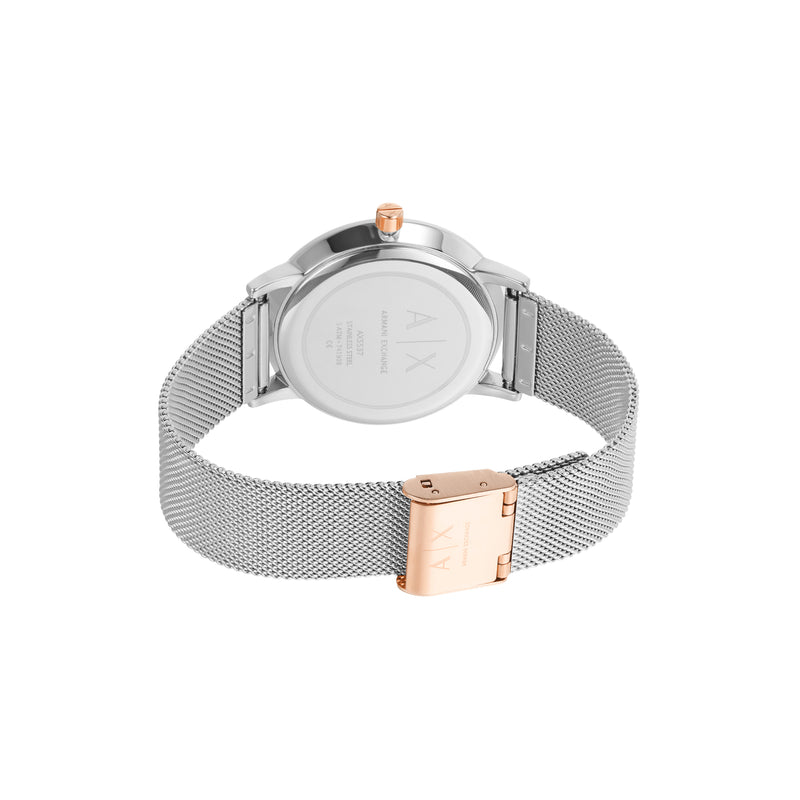 Armani Elegant Silver Watch with Rose Gold Details AX5537