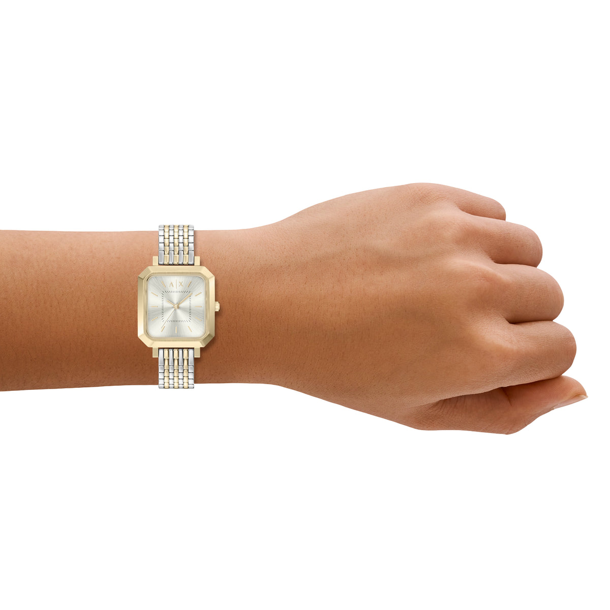 Armani Exchange Rectangular Two-Tone AX5741 on the wrist
