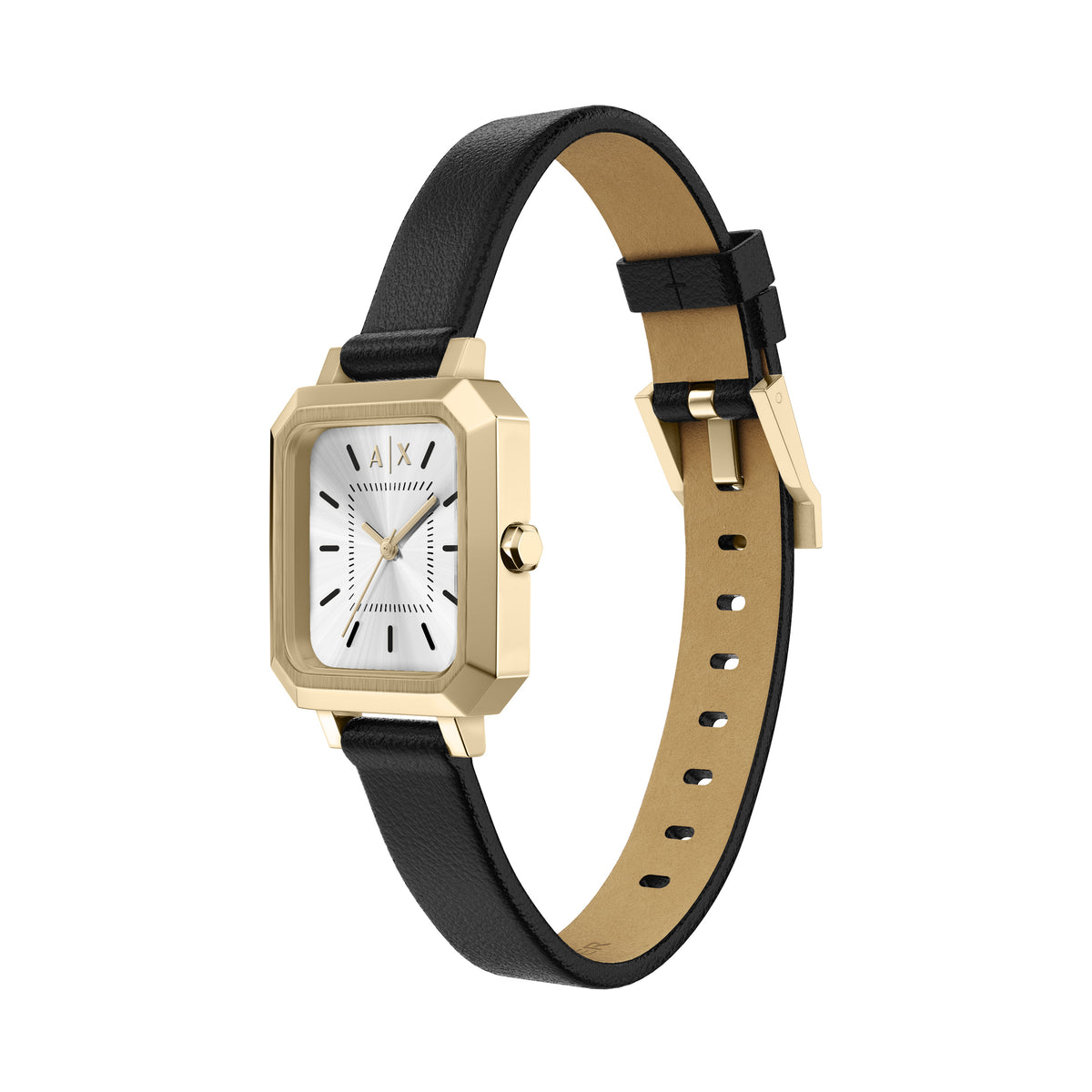 Armani Exchange Rectangular Black Leather AX5742 angled view