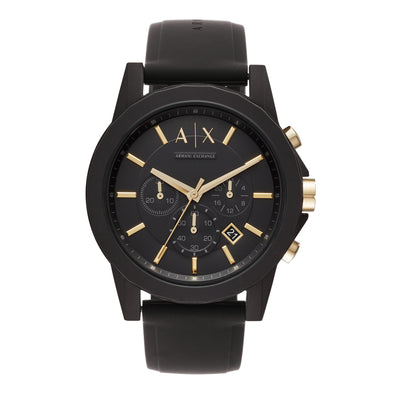 Armani Black Silicone Chronograph Watch Set AX7105