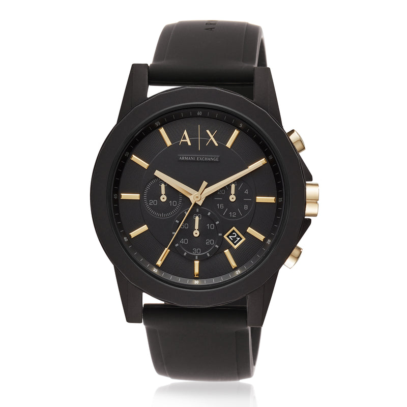 Armani Black Silicone Chronograph Watch Set AX7105