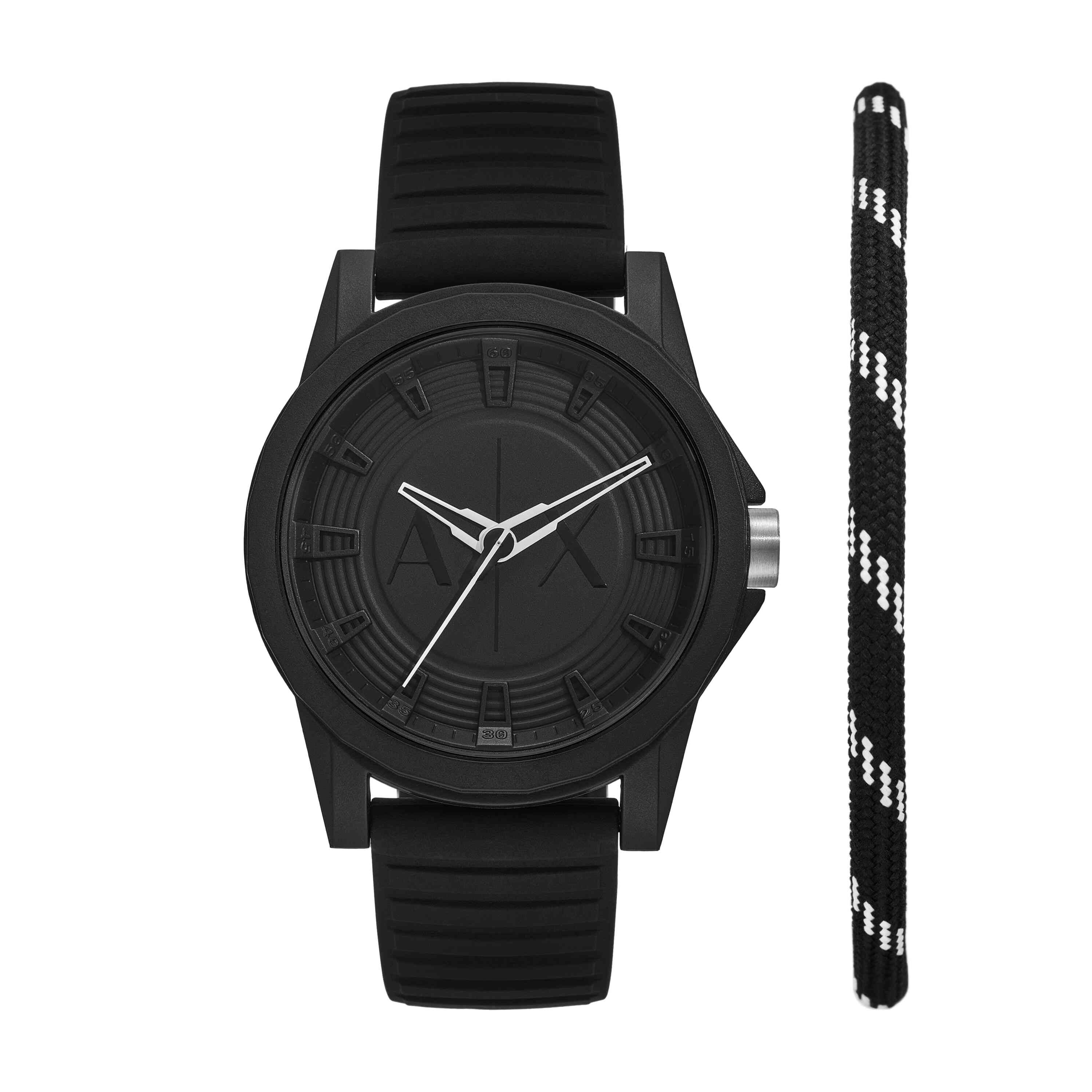 Armani Exchange Black Silicone Watch and Bracelet Set AX7159SET