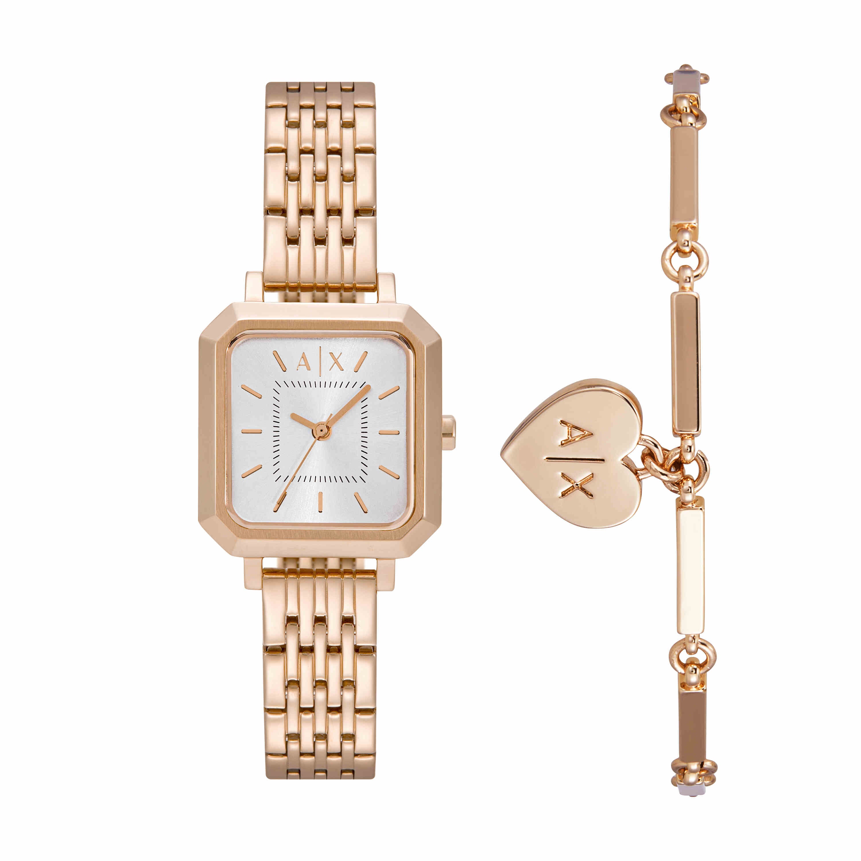 Armani Rose Gold Tone Stainless Steel Watch and Bracelet Set AX7164SET