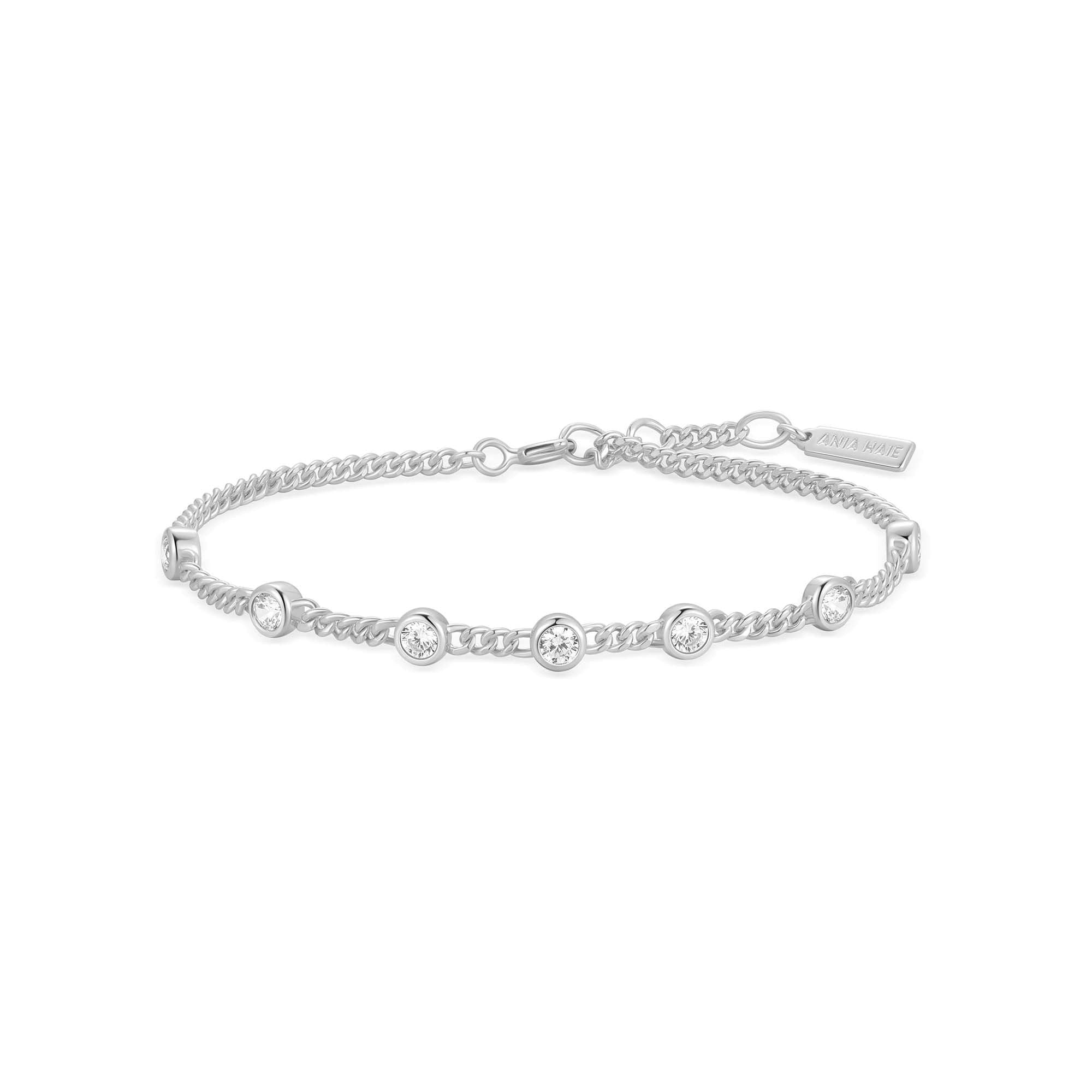 Silver Multi Station Bracelet Elegant Layered Round Stone Design