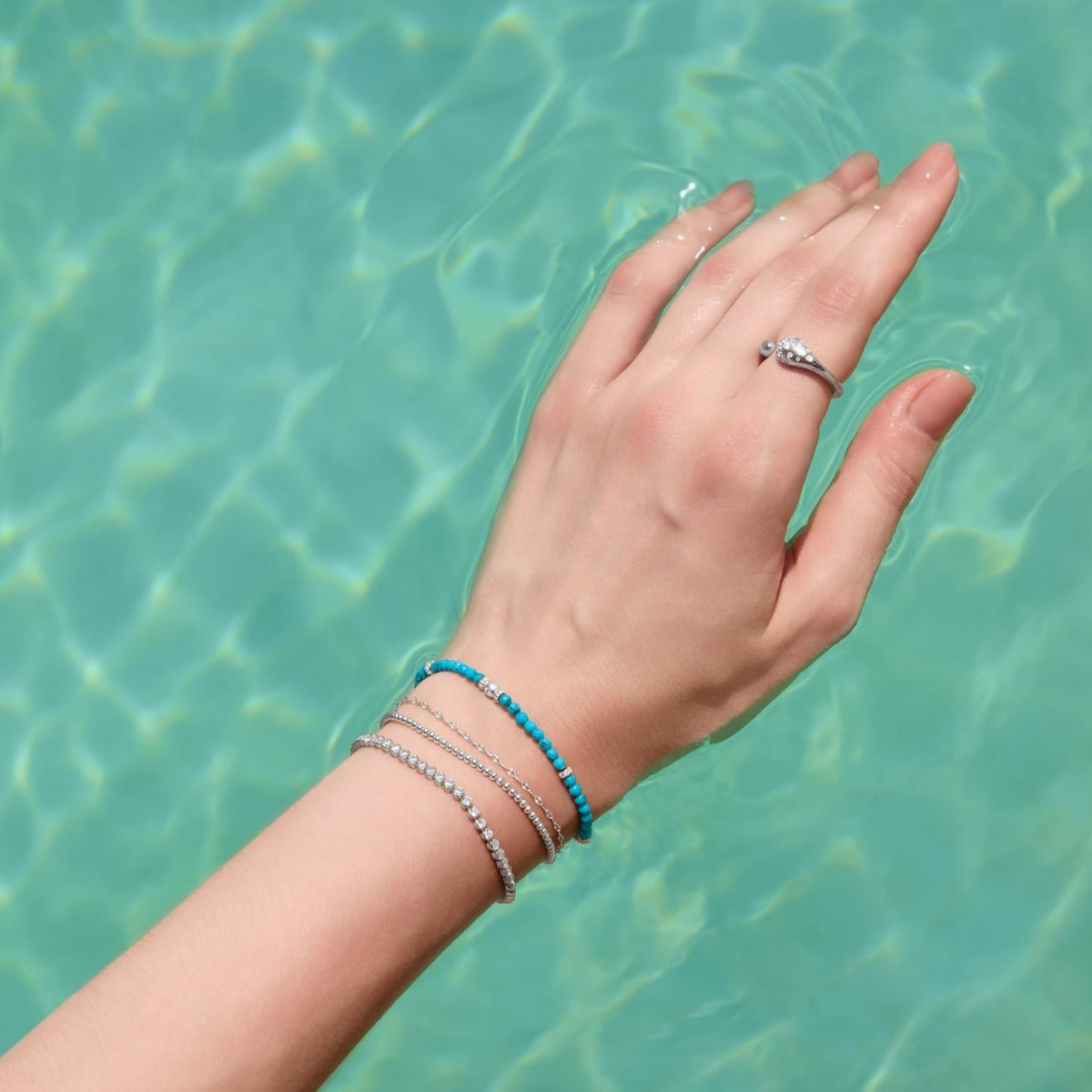 Ania Haie Silver Lab-Created Turquoise Beaded Bracelet