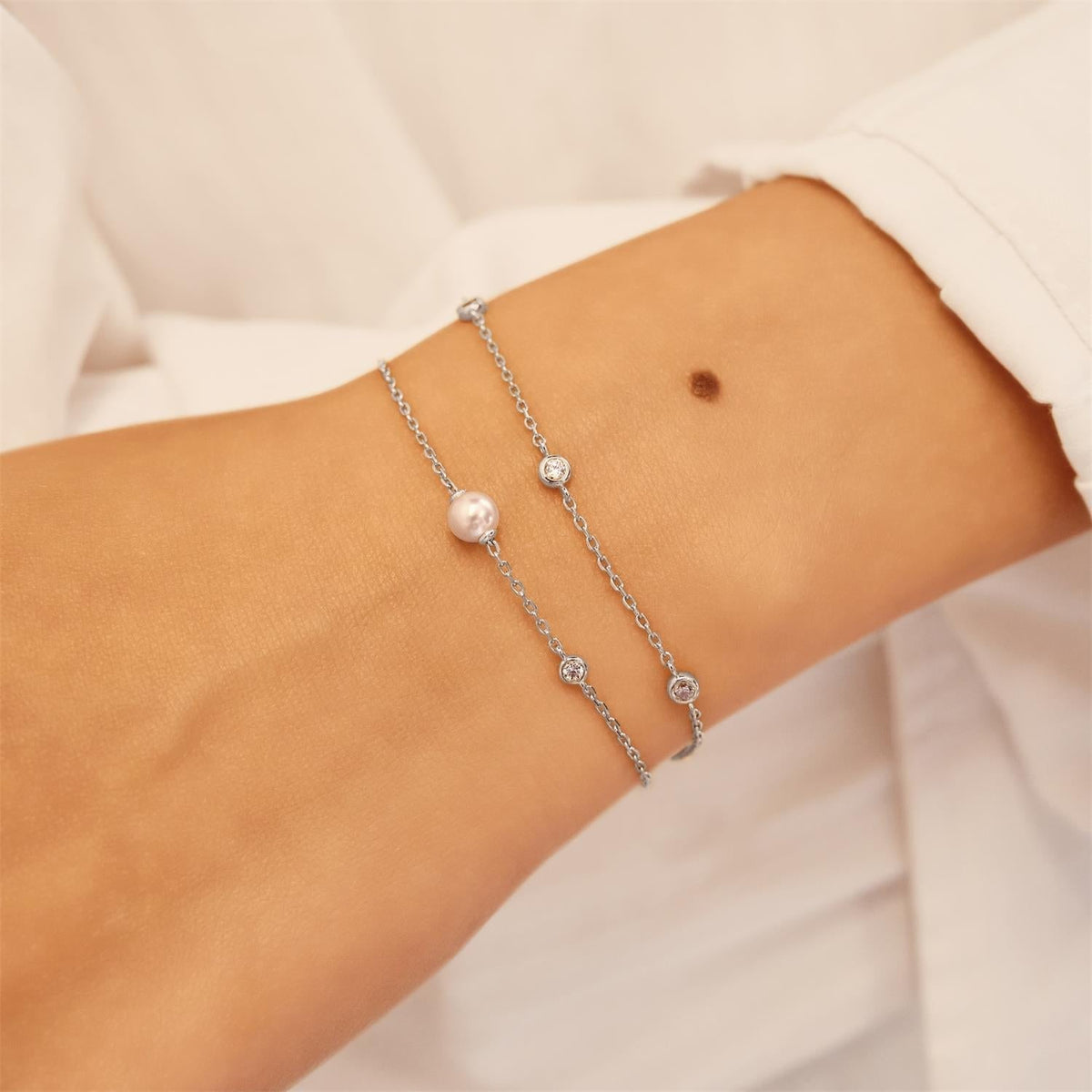 Ania Haie Silver Shell Pearl & Bezel-Set Sparkle Bracelet