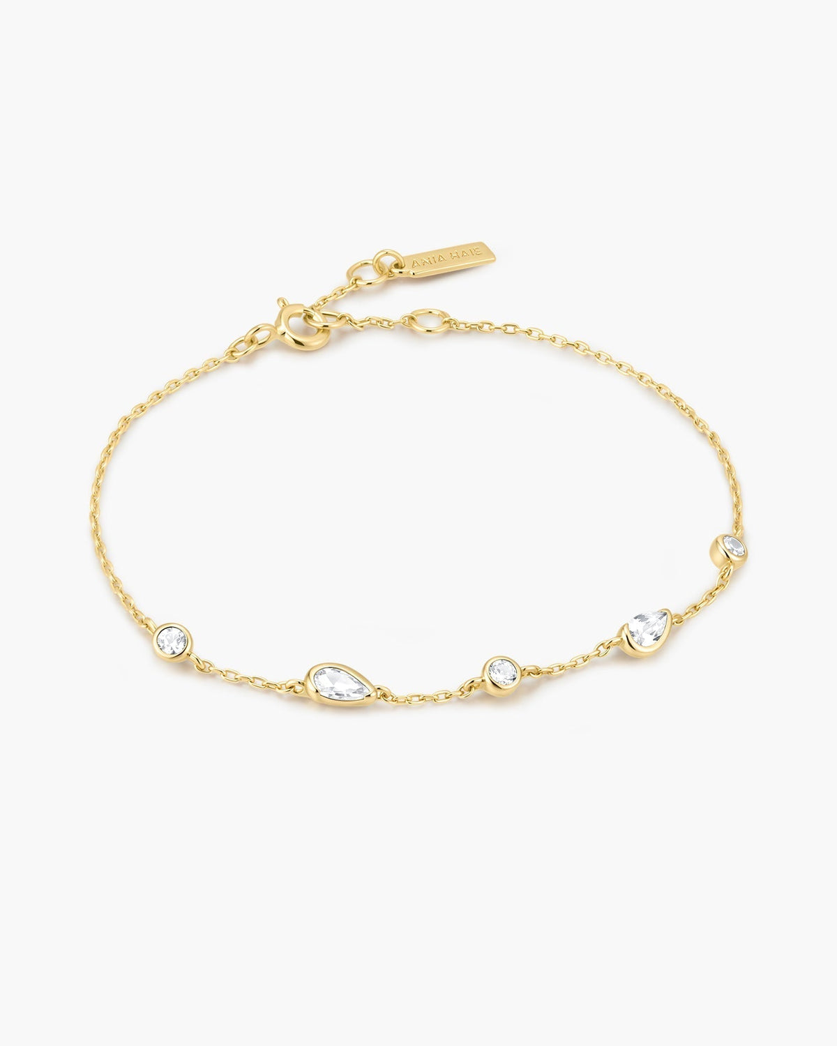 Ania Haie Gold Round & Teardrop Bezel Station Bracelet B076-03G B076-03G front packshot