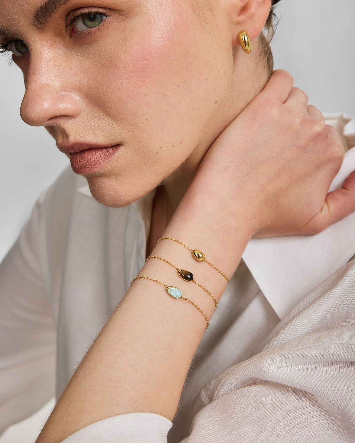 Ania Haie Gold Bezel Amazonite Organic Dome Pebble Bracelet B076-05G-AE B076-05G-AE view 2