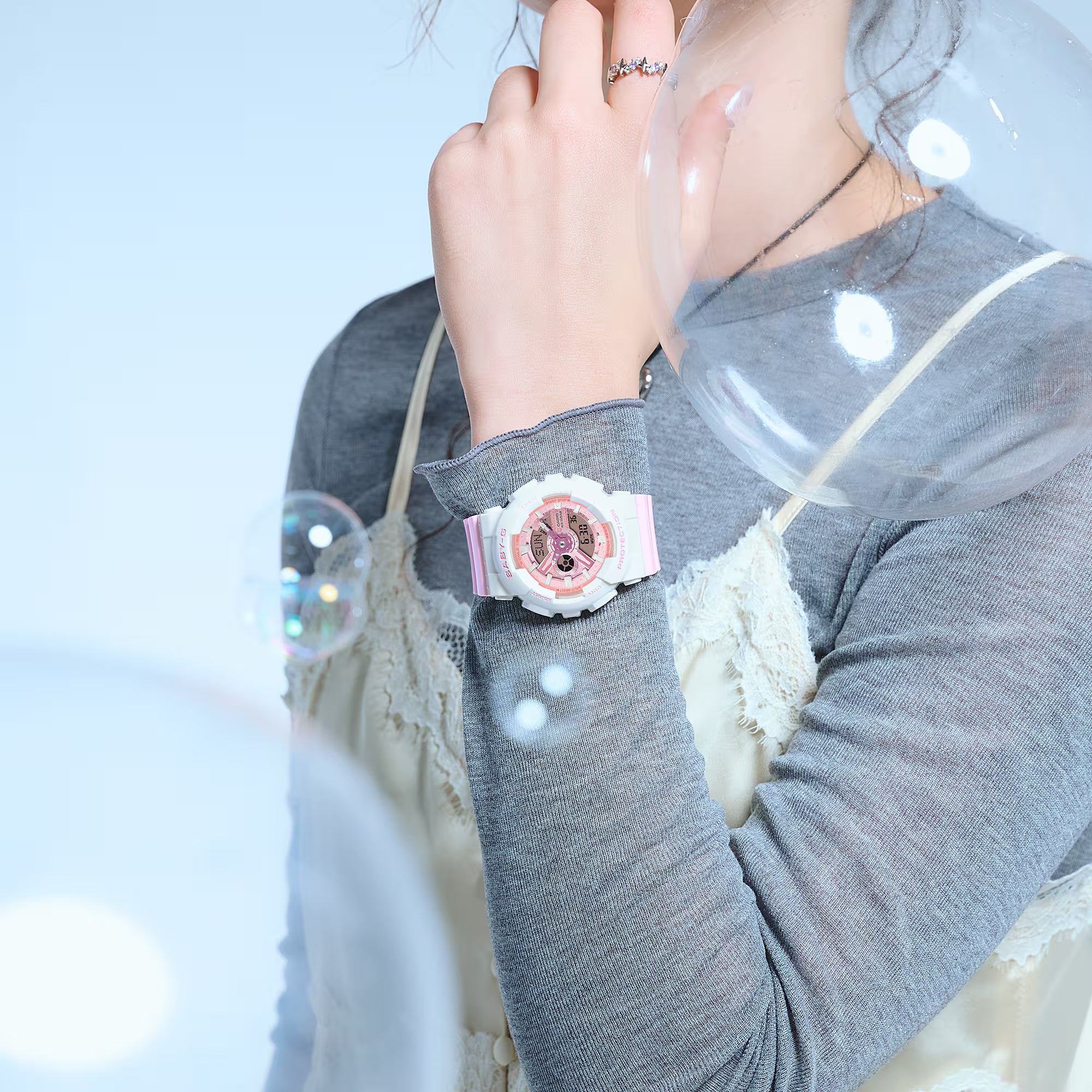 Baby-G Blue Dial Pink Resin Band Iridescent White Case Watch BA110PD-4A