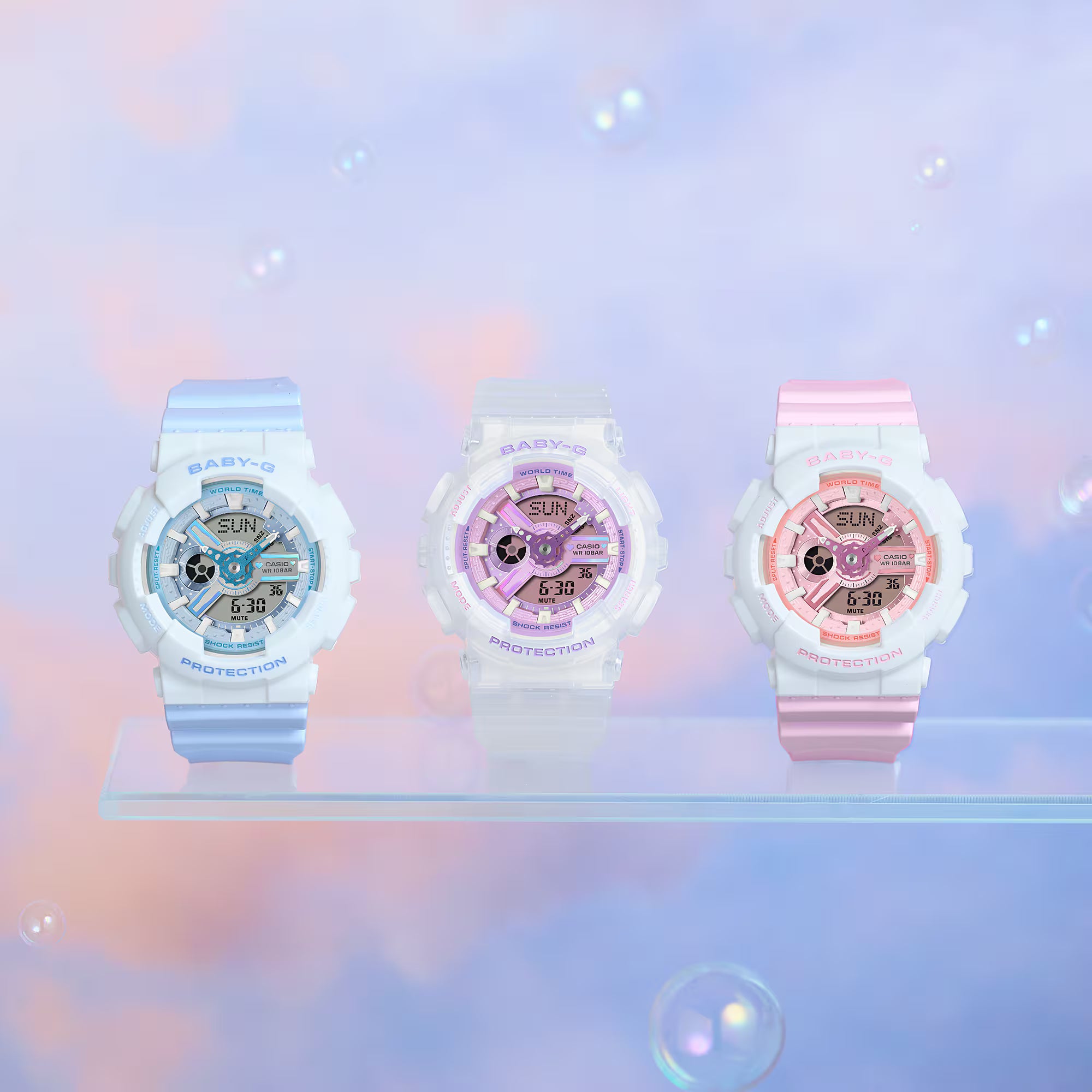 Baby-G Purple Dial Clear White Resin Band Frosted White Case Watch BA110PS-7A