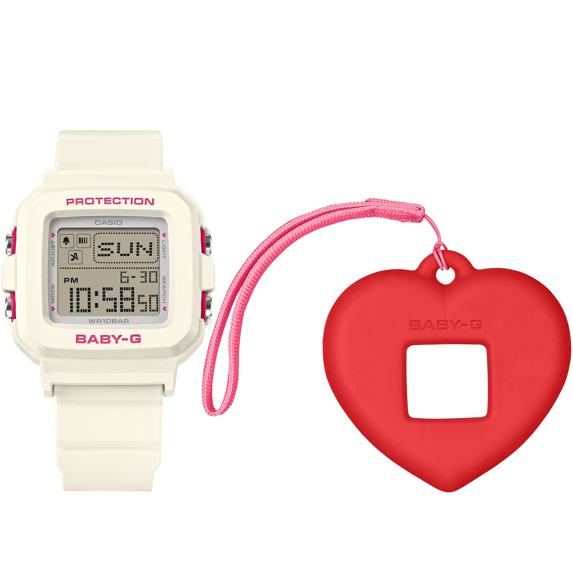 Baby-G Digital Pink Heart Pop Dial White Resin Band Watch BGD10KH-7D