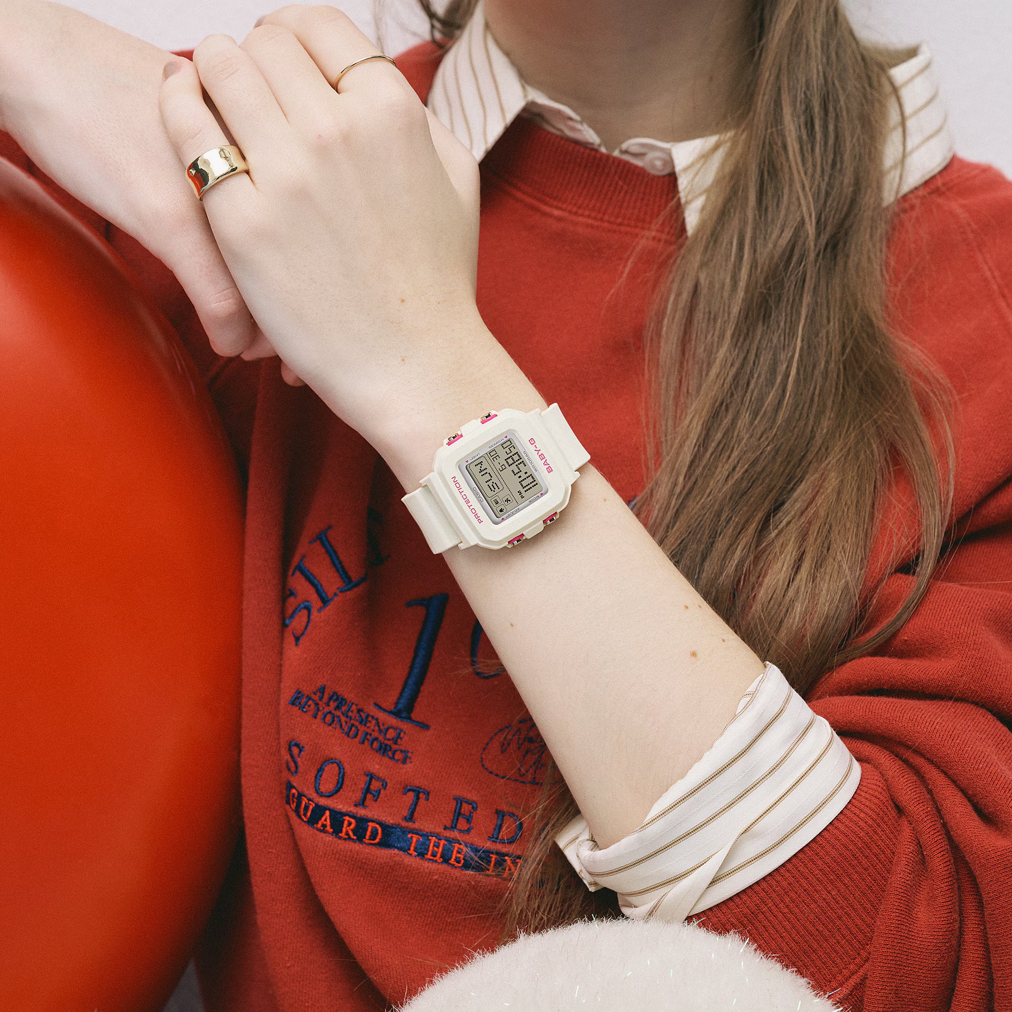 Baby-G Digital Pink Heart Pop Dial White Resin Band Watch BGD10KH-7D