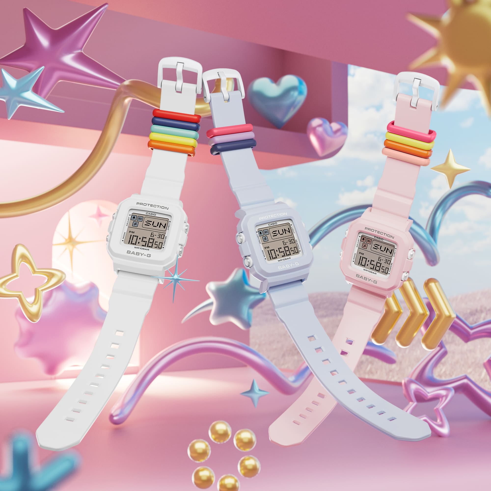Baby-G Grey Dial Pink Resin Band Watch BGD10L-4D