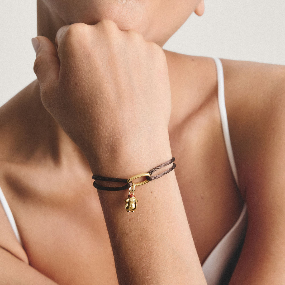 Thomas Sabo Brown Textile Charm Club Bracelet with Gold-Tone Clasp TC1210MBRY TC1210MBRY view 2