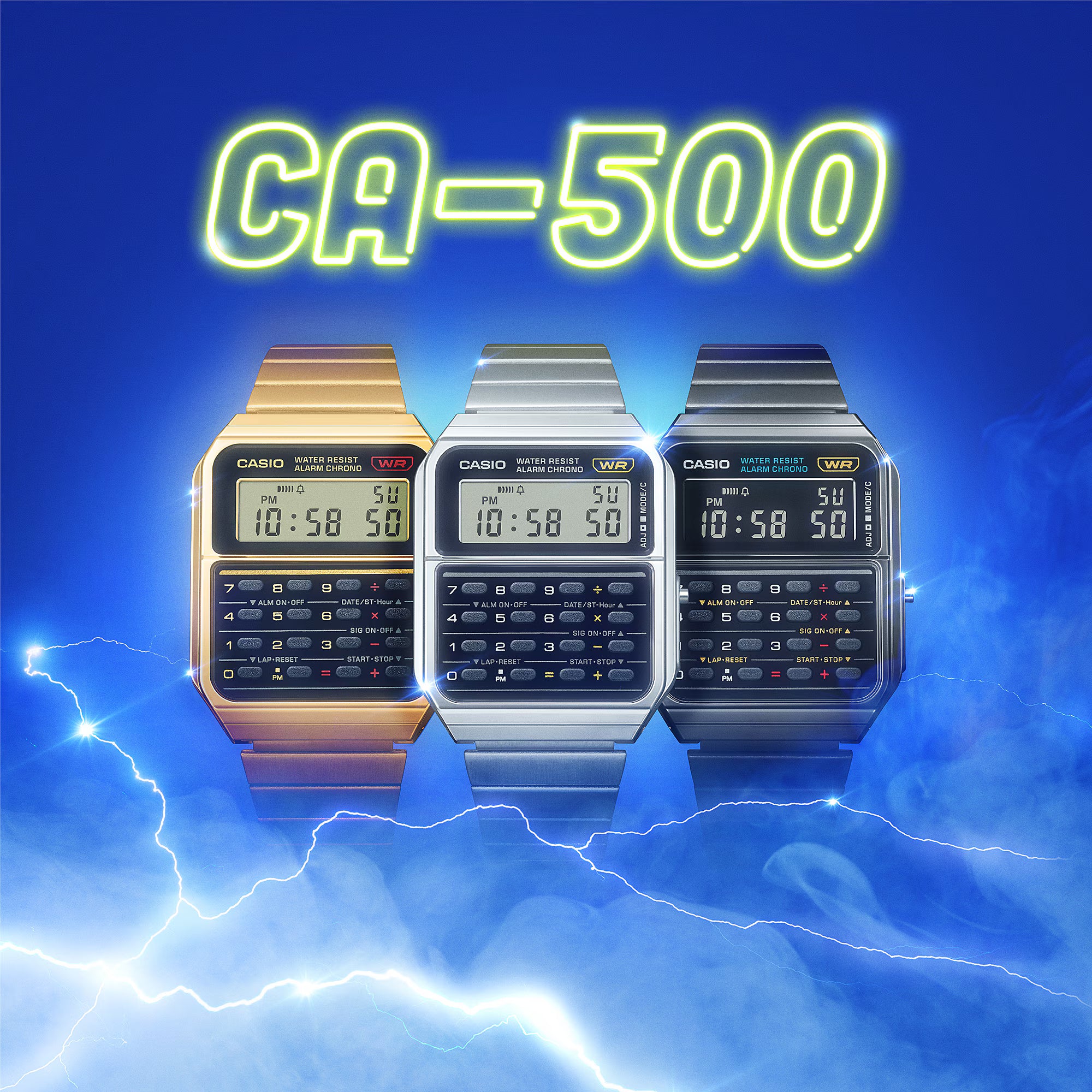 Casio Vintage Calculator Black Dial Stainless Steel Band Watch CA500WE-1A