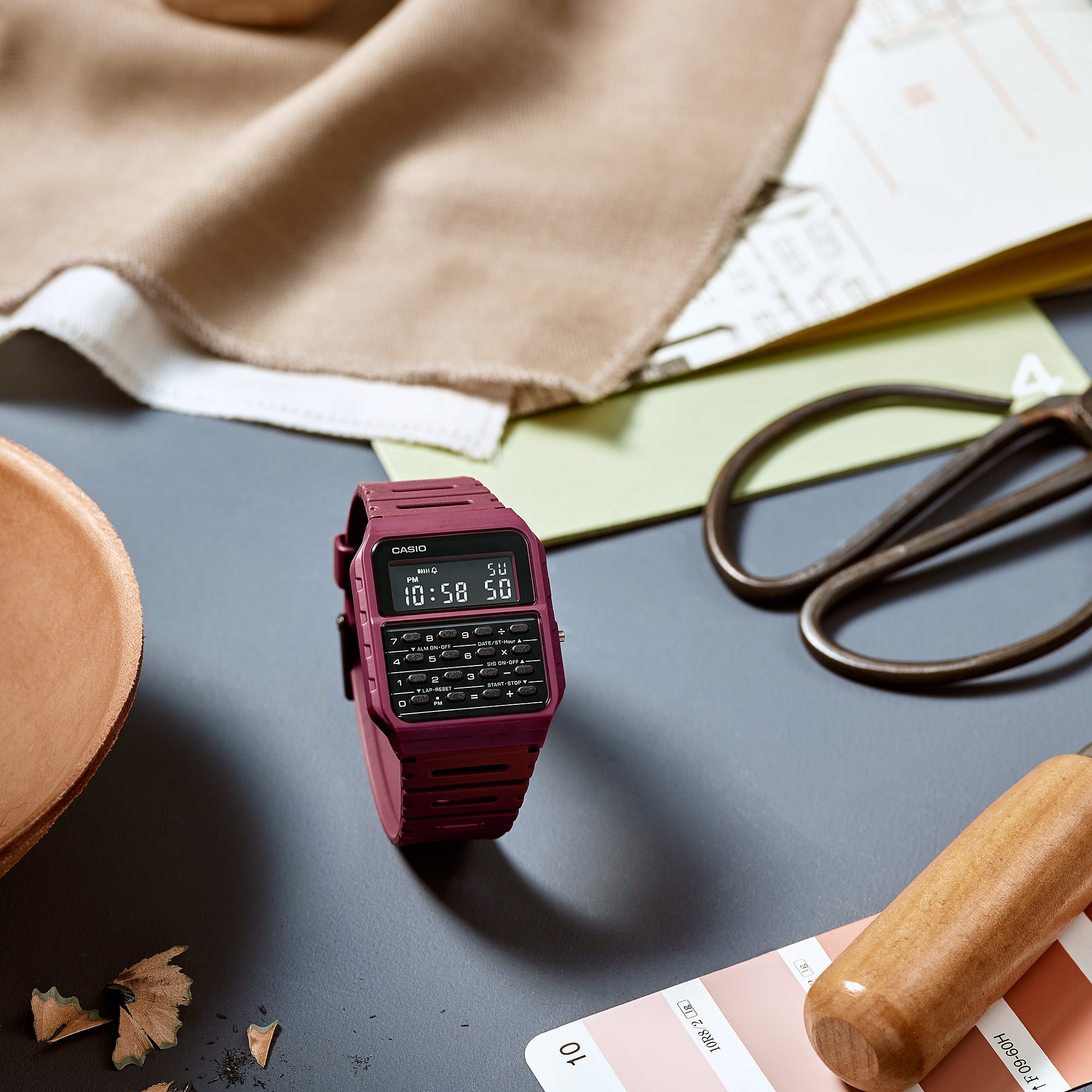 Casio Calculator Data Bank Red Resin Band Watch CA53WF-4B