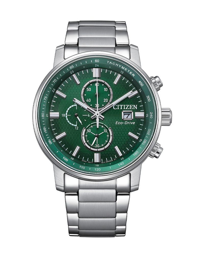 Citizen Eco-Drive Chronograph Green Dial Stainless Steel Watch CA0840- 87X