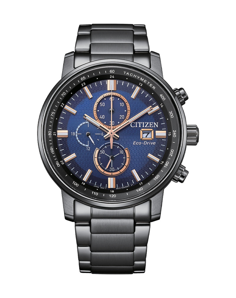 Citizen Eco-Drive Chronograph Blue Dial Stainless Steel Watch CA0845- 83L