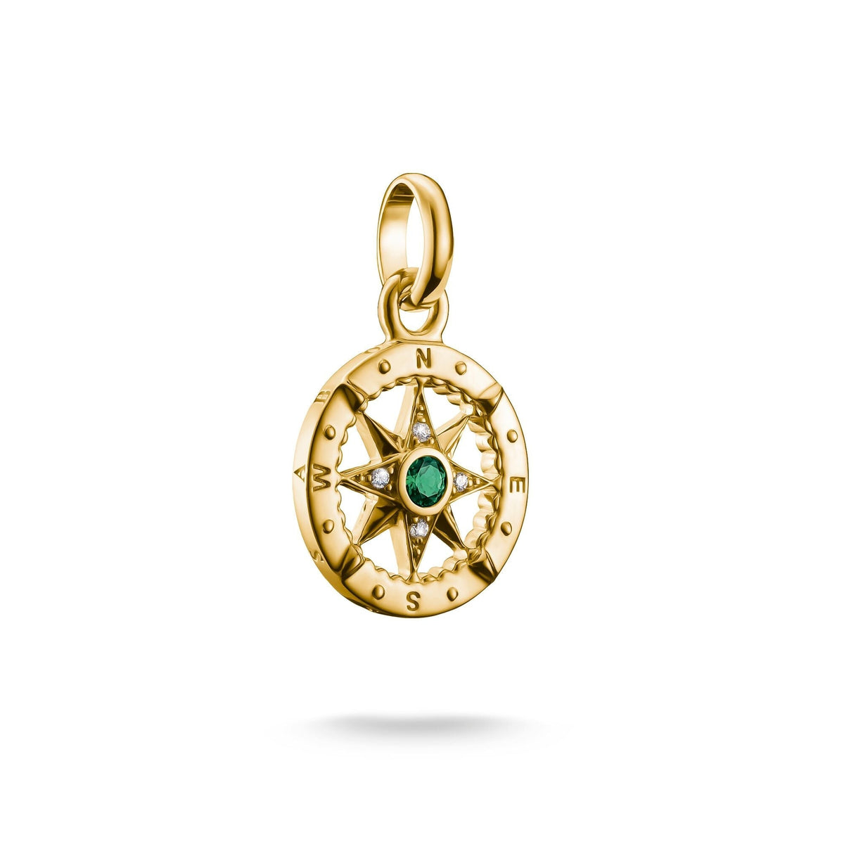Thomas Sabo Gold-Plated Compass Charm with Green Nano Crystal CCC1261MY CCC1261MY front packshot