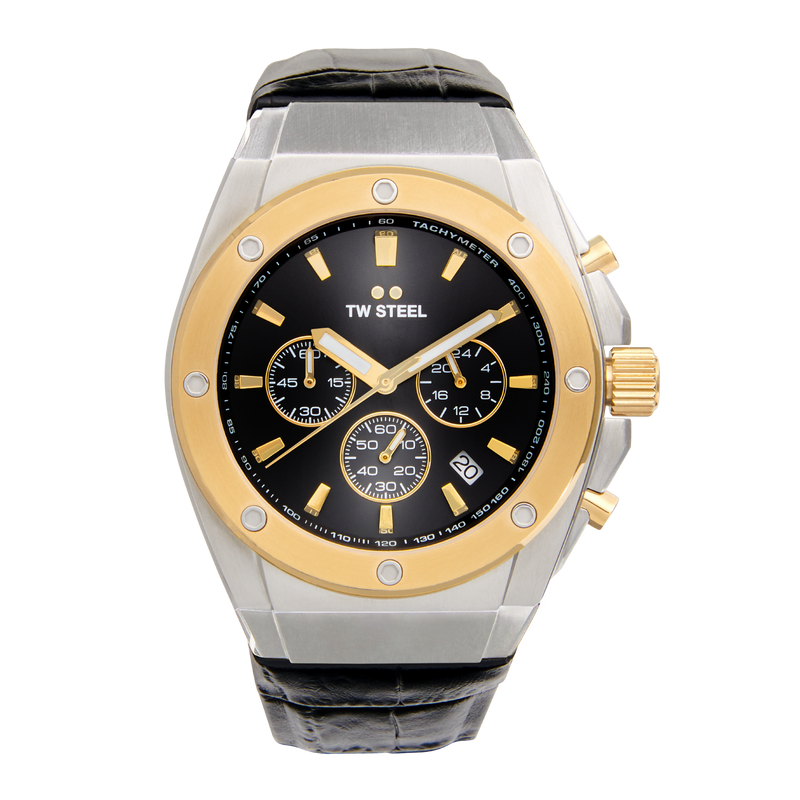 TW Steel Yellow Gold Black Dial Leather Strap Watch CE4111