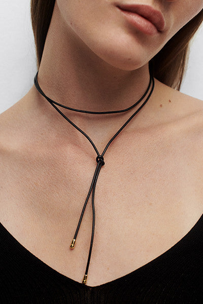 PDPAOLA Dana Leather Bow Necklace