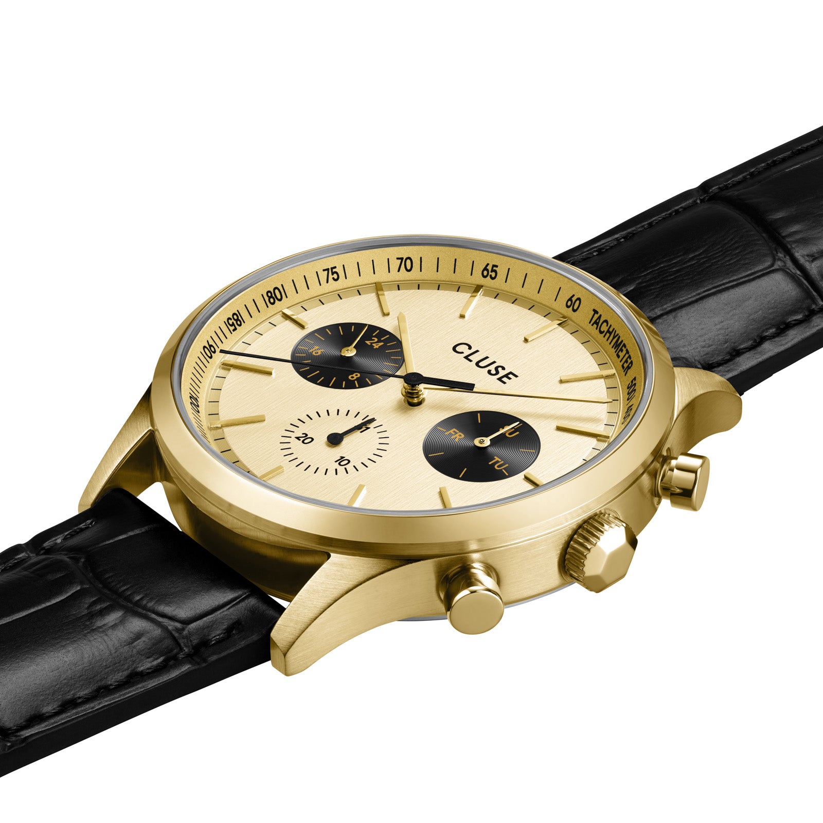 CLUSE Mens Antheor Multifunction Gold Black Leather Watch CW21005