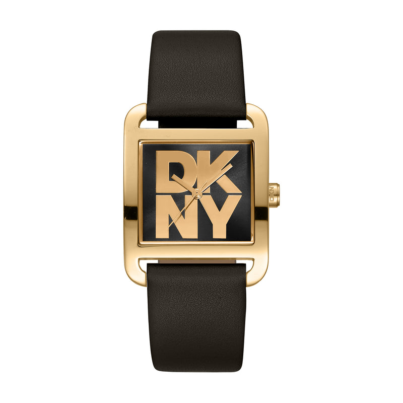 DKNY City Maxi Black Dial Black Leather Strap Watch DK1L001L0025