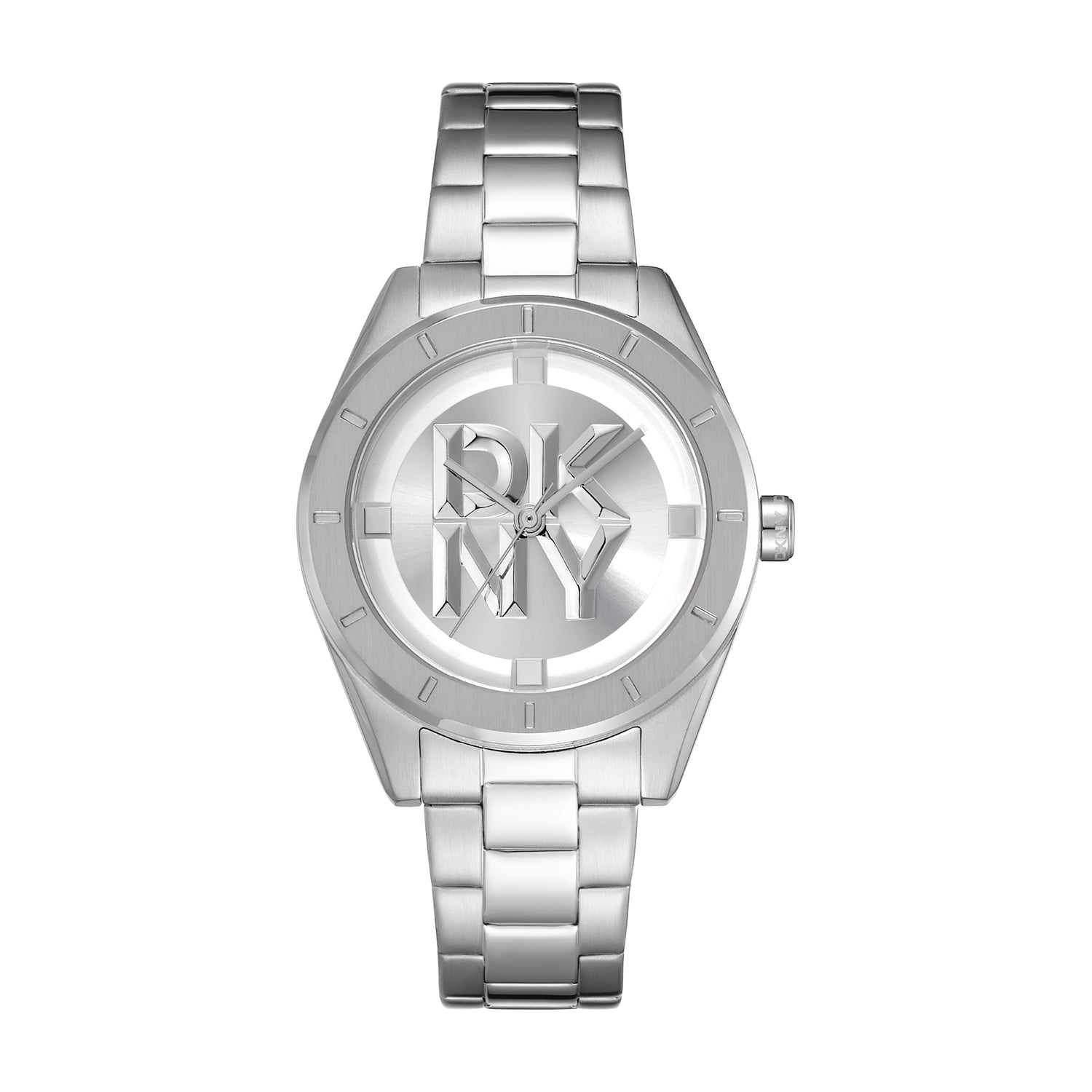 DKNY Silver Stainless Steel Logo Chambers Midi Womens Watch 34mm