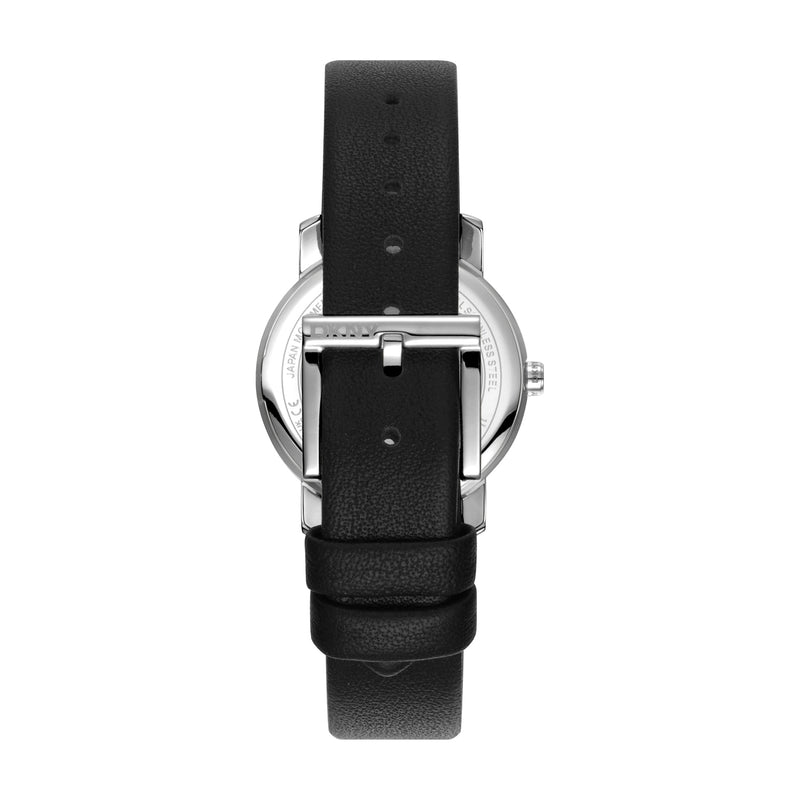 DKNY Astoria Glitz Silver Dial Black Leather Strap Watch DK1L065L0015