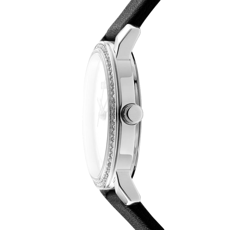 DKNY Astoria Glitz Silver Dial Black Leather Strap Watch DK1L065L0015