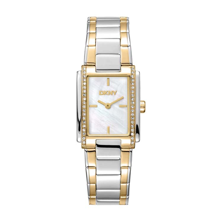 DKNY Two Tone Stainless Steel Watch With White Mother Of Pearl Dial