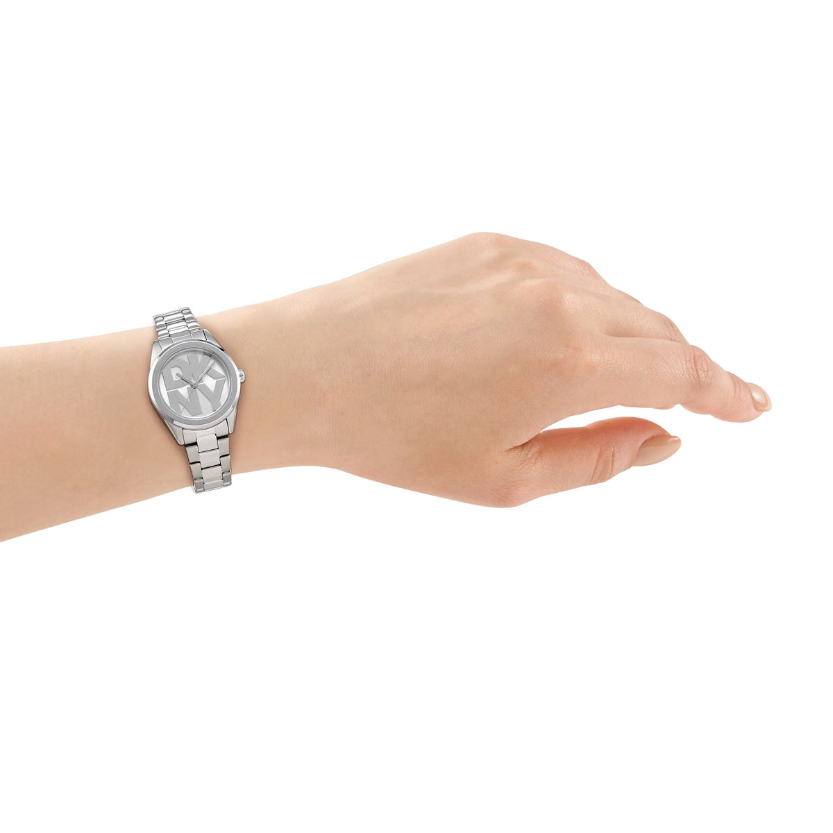 DKNY Logo Silver 28mm Silver Dial Womens Watch + Silver Bracelet DK1L145M0035